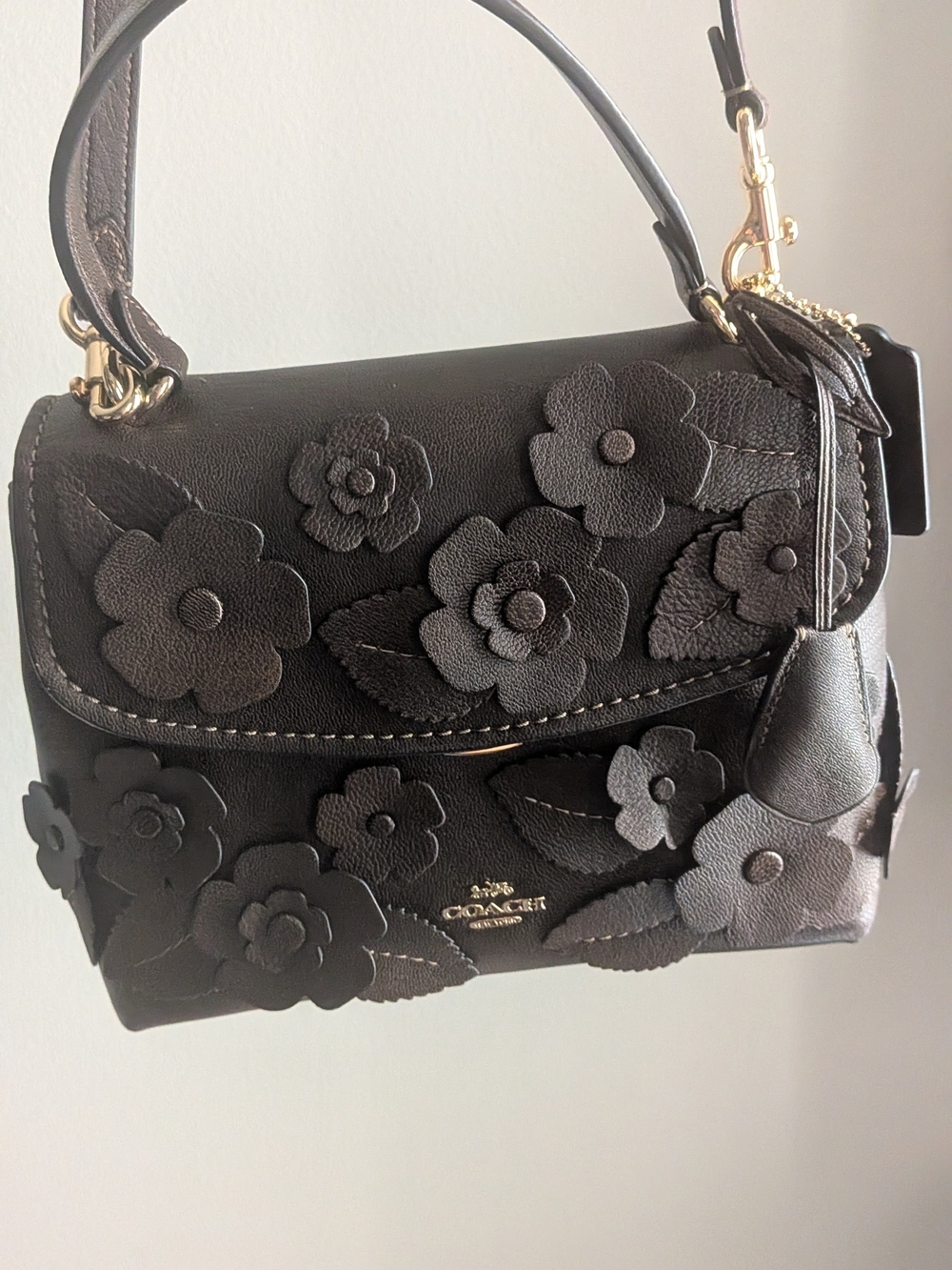 Emory Top Handle Bag With Floral Applique —  Gold/Maple - Picture 8 of 13